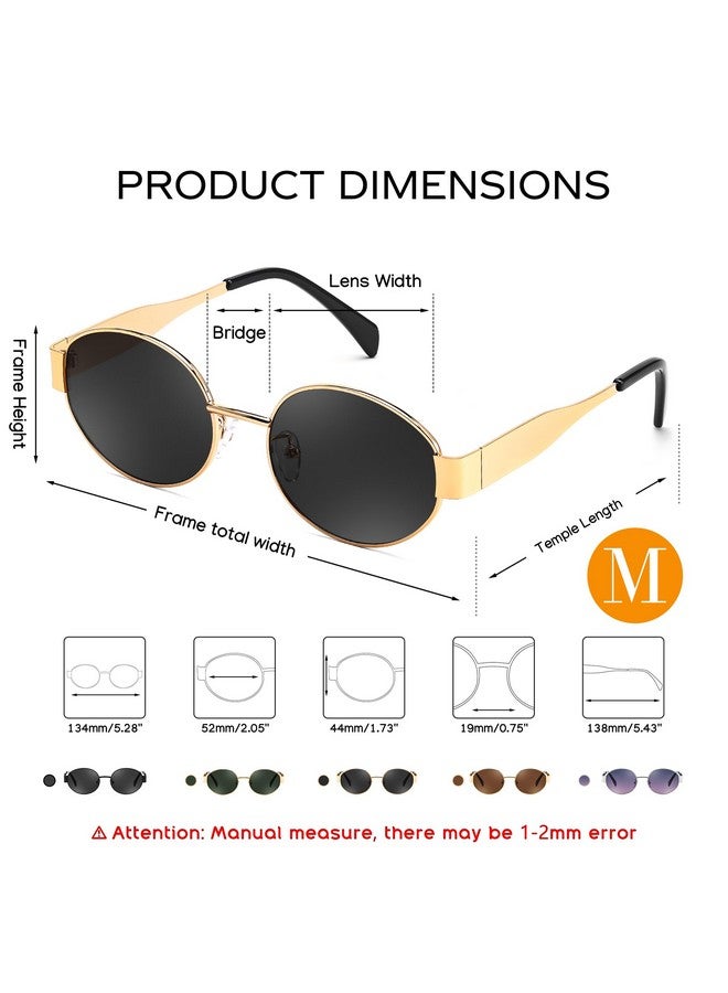 FEISEDY FEISEDY Trendy Retro Oval Sunglasses for Women Men Small Metal Frame Sun Glasses UV400 Shades B0124, Gold-grey, 52mm  - Image 5