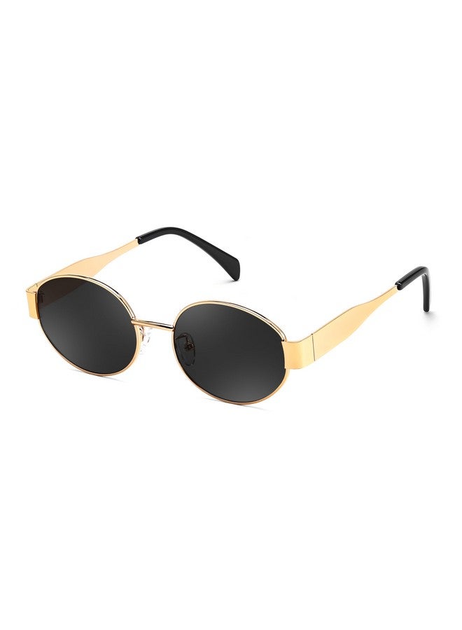 FEISEDY FEISEDY Trendy Retro Oval Sunglasses for Women Men Small Metal Frame Sun Glasses UV400 Shades B0124, Gold-grey, 52mm  - Image 1