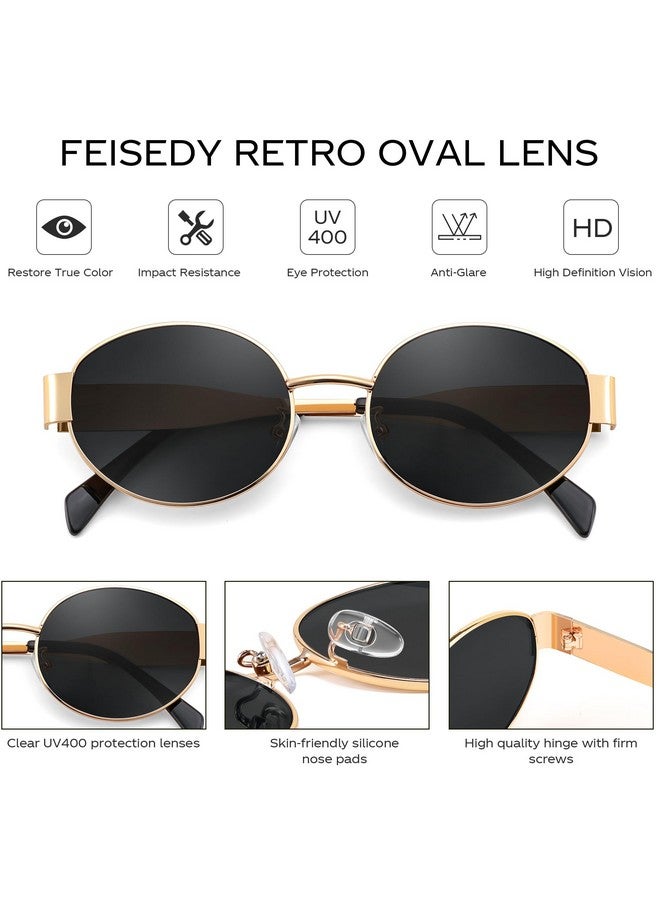 FEISEDY FEISEDY Trendy Retro Oval Sunglasses for Women Men Small Metal Frame Sun Glasses UV400 Shades B0124, Gold-grey, 52mm  - Image 4