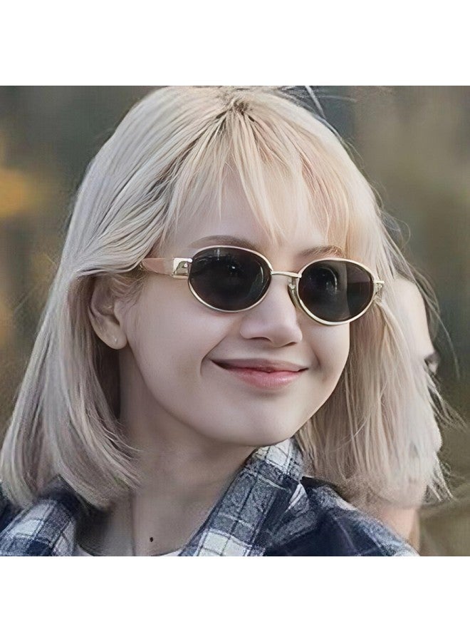 FEISEDY FEISEDY Trendy Retro Oval Sunglasses for Women Men Small Metal Frame Sun Glasses UV400 Shades B0124, Gold-grey, 52mm  - Image 2