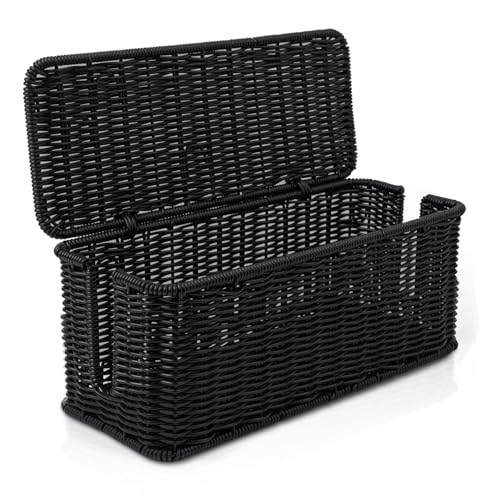 Cantalop Cable Management Box Handmade Rattan Cable Organizer with 2 Open Slots Cord Hider for Power Strip Router USB Hub Registered US Design Patent D1112102 13 x 51 x 51 Black - Image 1