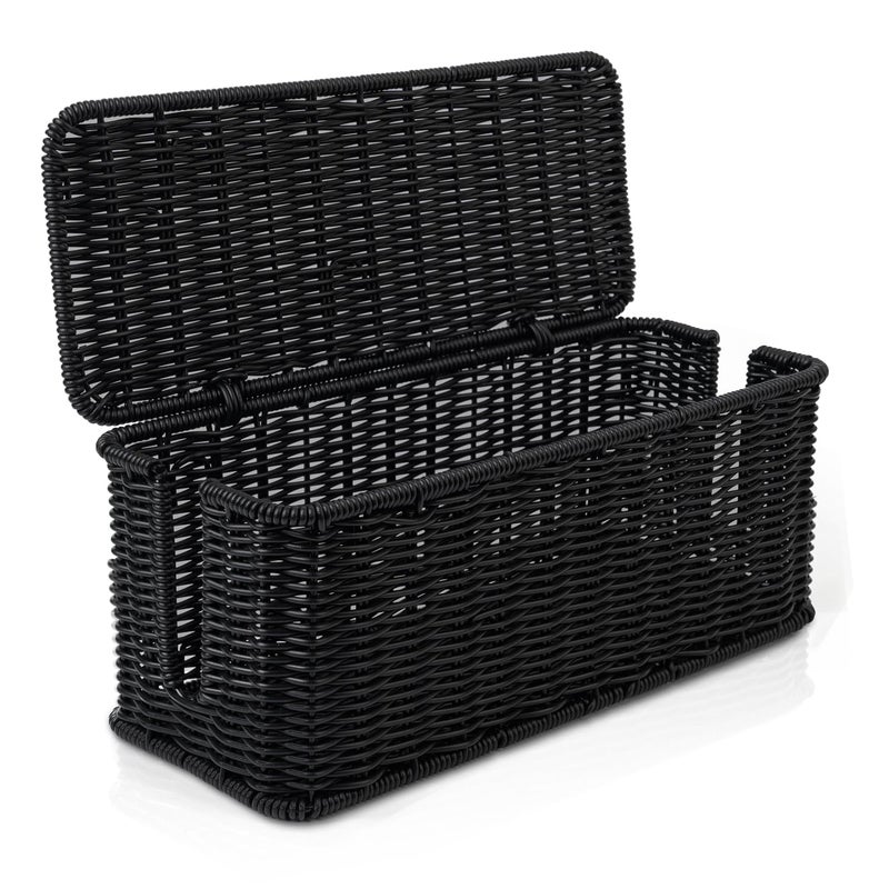 Cantalop Cable Management Box Handmade Rattan Cable Organizer with 2 Open Slots Cord Hider for Power Strip Router USB Hub Registered US Design Patent D1112102 13 x 51 x 51 Black - Image 2