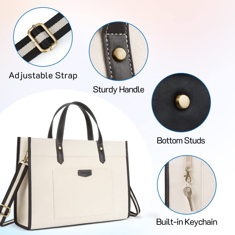 Missnine Laptop Tote Bag Canvas Laptop Bag 15.6 inch Work Shoulder Bags Casual Briefcase Handbag for Travel, Office, College - Image 5