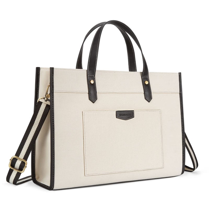 Missnine Laptop Tote Bag Canvas Laptop Bag 15.6 inch Work Shoulder Bags Casual Briefcase Handbag for Travel, Office, College - Image 1