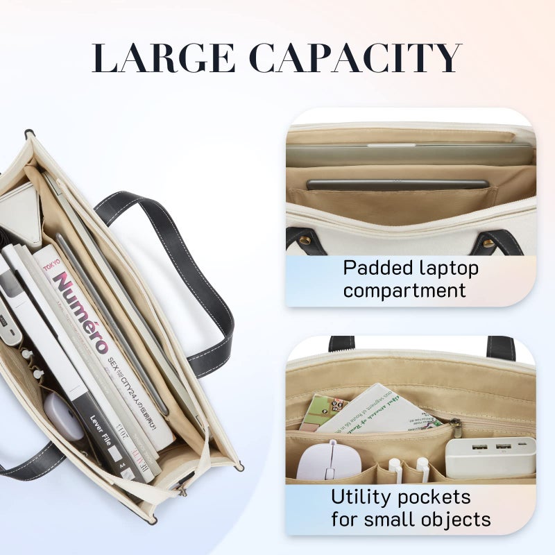 Missnine Laptop Tote Bag Canvas Laptop Bag 15.6 inch Work Shoulder Bags Casual Briefcase Handbag for Travel, Office, College - Image 3