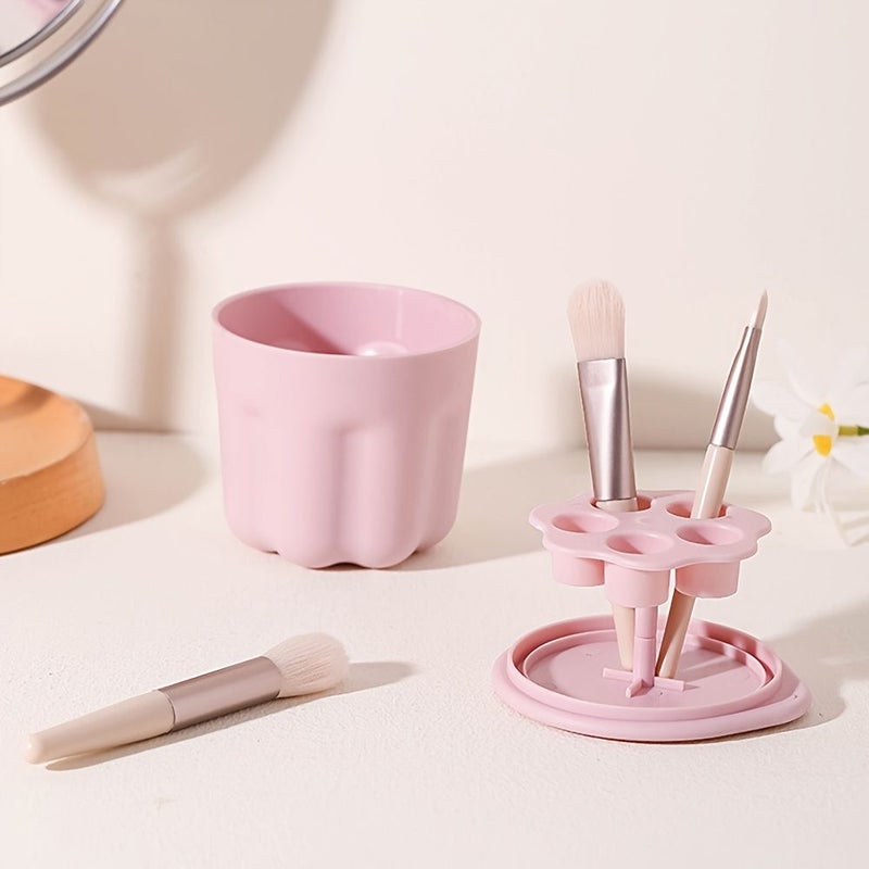Yellow Makeup Brush Drying Rack Cleaning Cup And Washer Board - Image 5