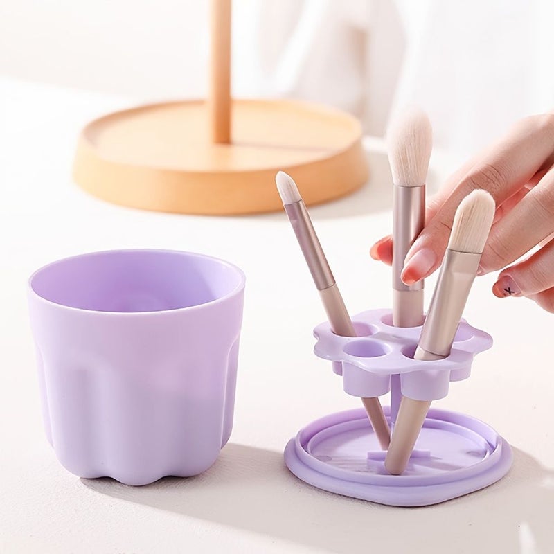 Yellow Makeup Brush Drying Rack Cleaning Cup And Washer Board - Image 3