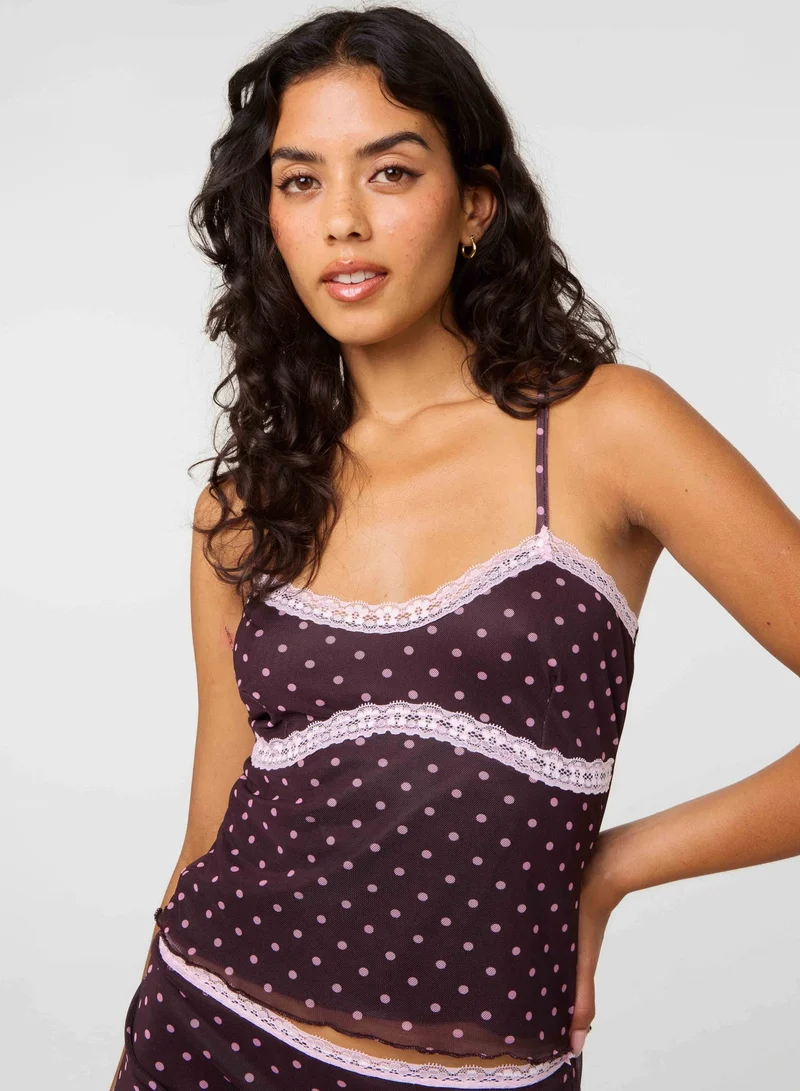 Pink Vanilla  Polka Dot Lace Trim Cami for Women | Best Price UAE