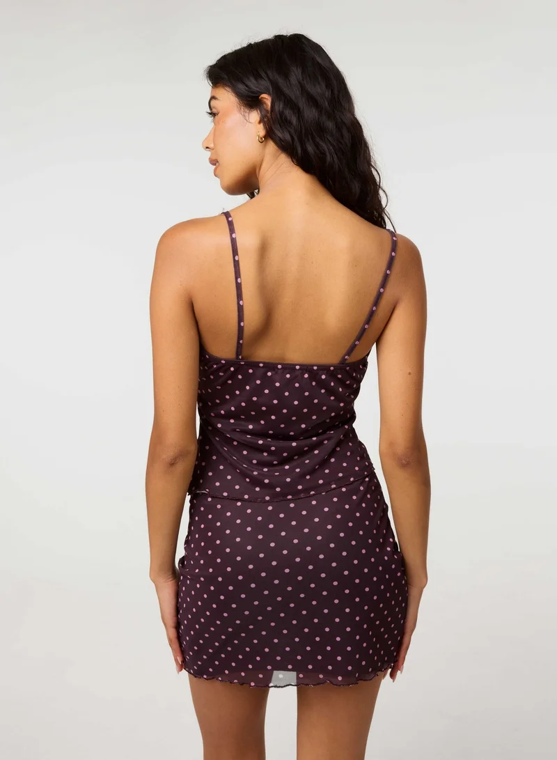 Pink Vanilla  Polka Dot Lace Trim Cami for Women | Best Price UAE