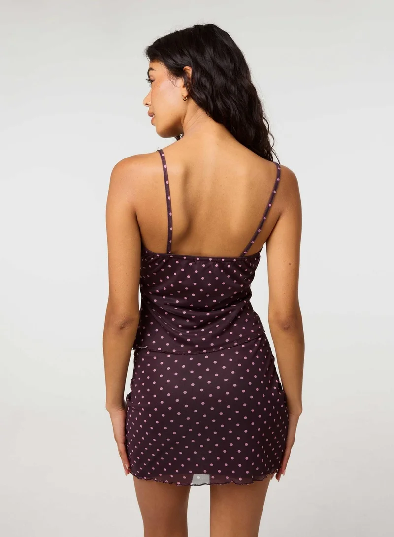 بينك فانيلا Polka Dot Lace Trim Cami