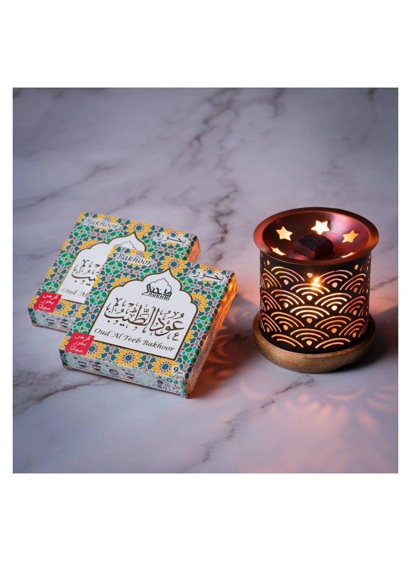 DUKHNI Oud Al Teeb Bakhoor Set  | 2 x 9 Piece each & Rainbow Bakhoor Burner | Arabic Bakhoor Incense | Sweet Fruity Oud Blend | Perfect for Prayer Time | To Relax & Meditate - Image 1