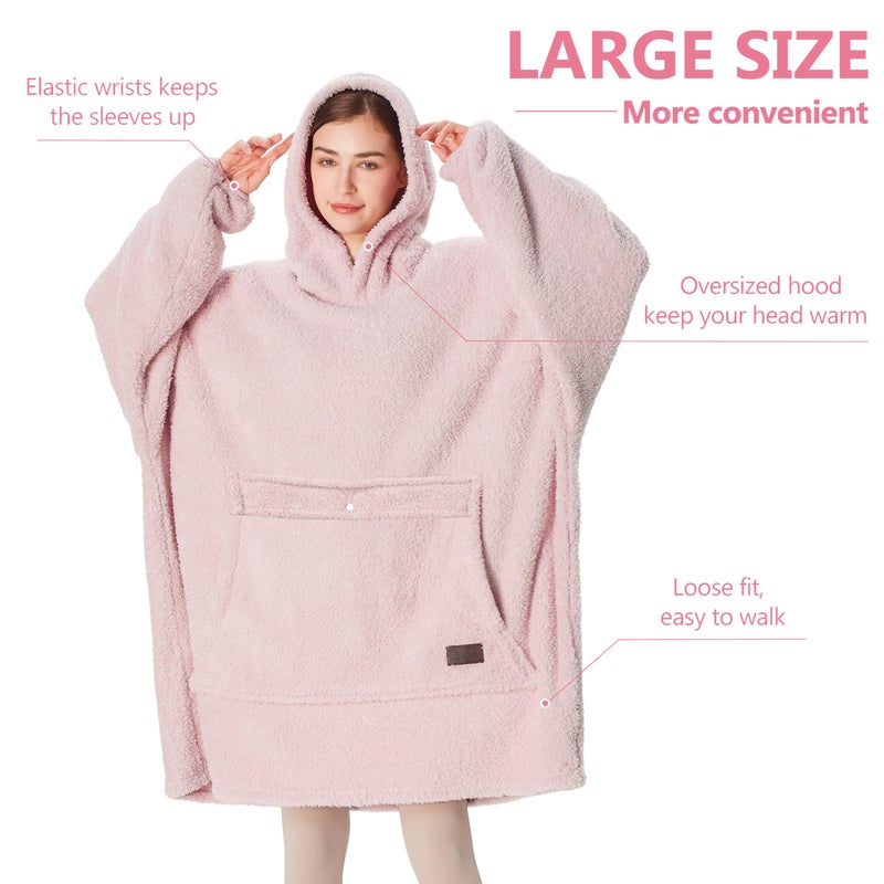Catalonia Catalonia Oversized Blanket Hoodie Sweatshirt  Wearable Lounging Fleece Pullover  Gift for Adults Women Men Kids Wife Pink  - Image 4