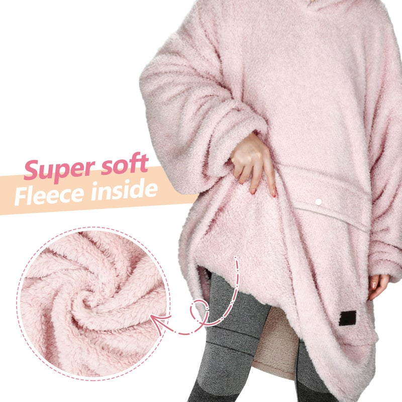Catalonia Catalonia Oversized Blanket Hoodie Sweatshirt  Wearable Lounging Fleece Pullover  Gift for Adults Women Men Kids Wife Pink  - Image 3