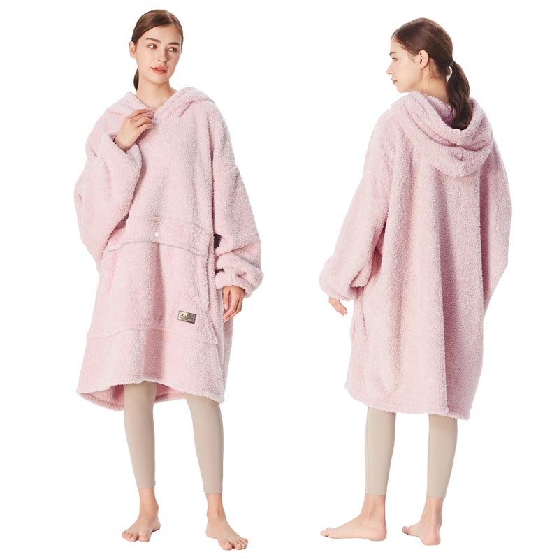 Catalonia Catalonia Oversized Blanket Hoodie Sweatshirt  Wearable Lounging Fleece Pullover  Gift for Adults Women Men Kids Wife Pink  - Image 2