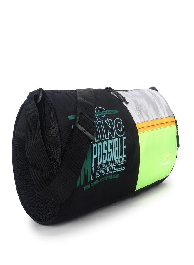 Monvelli Stylish Gym Duffle Bag for Men & Women | Lightweight Travel Sports Bag with Adjustable Shoulder Strap, Spacious Compartment & Front Zipper Pocket | Ideal for Gym (Black & Green) - Image 2