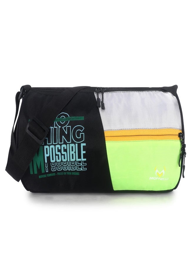 Monvelli Stylish Gym Duffle Bag for Men & Women | Lightweight Travel Sports Bag with Adjustable Shoulder Strap, Spacious Compartment & Front Zipper Pocket | Ideal for Gym (Black & Green) - Image 1