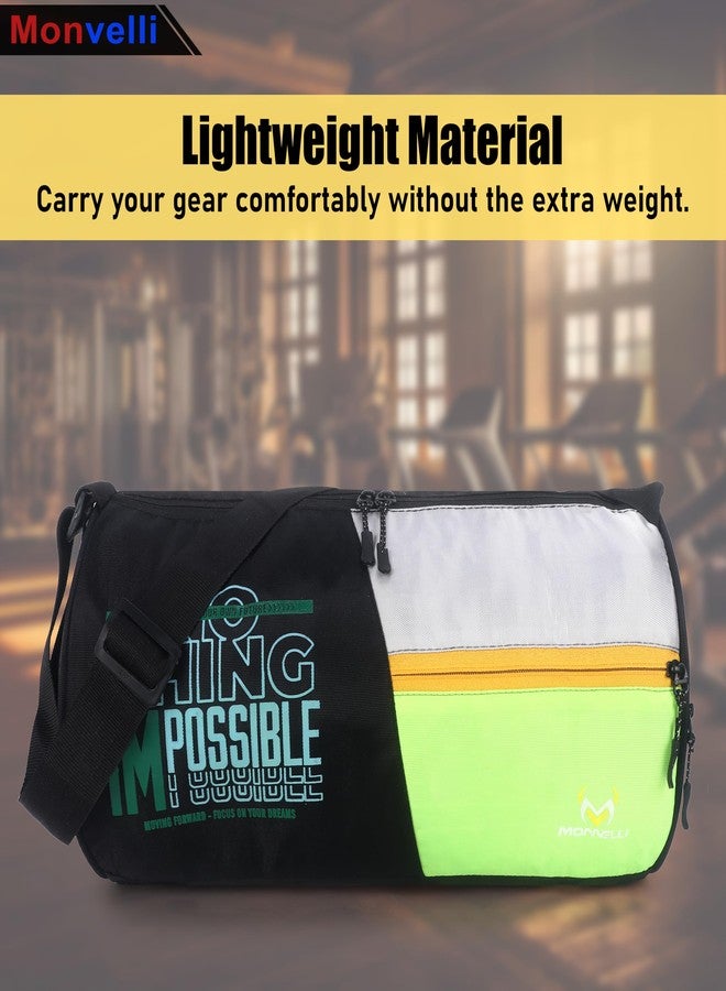 Monvelli Stylish Gym Duffle Bag for Men & Women | Lightweight Travel Sports Bag with Adjustable Shoulder Strap, Spacious Compartment & Front Zipper Pocket | Ideal for Gym (Black & Green) - Image 5