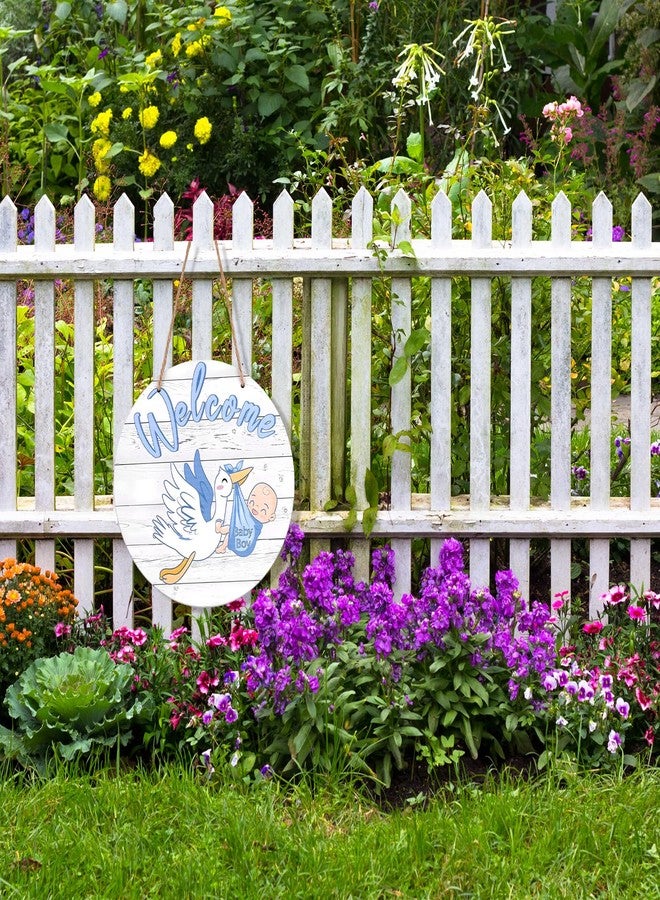 Penitue Baby Welcome Sign, Gender Reveal Wooden Hanging Hello World Wreath Newborn Name Birth Announcement Board Nursery Decor for Hospital Baby Shower Porch Party Front Door Decoration(Boy, Blue) - Image 5