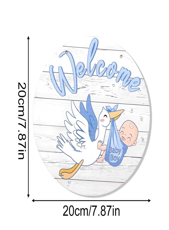 Penitue Baby Welcome Sign, Gender Reveal Wooden Hanging Hello World Wreath Newborn Name Birth Announcement Board Nursery Decor for Hospital Baby Shower Porch Party Front Door Decoration(Boy, Blue) - Image 2