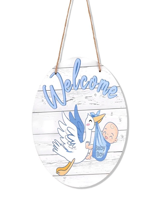 Penitue Baby Welcome Sign, Gender Reveal Wooden Hanging Hello World Wreath Newborn Name Birth Announcement Board Nursery Decor for Hospital Baby Shower Porch Party Front Door Decoration(Boy, Blue) - Image 1