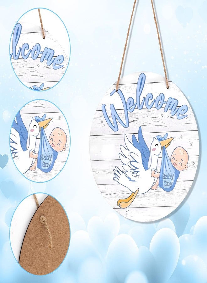 Penitue Baby Welcome Sign, Gender Reveal Wooden Hanging Hello World Wreath Newborn Name Birth Announcement Board Nursery Decor for Hospital Baby Shower Porch Party Front Door Decoration(Boy, Blue) - Image 3