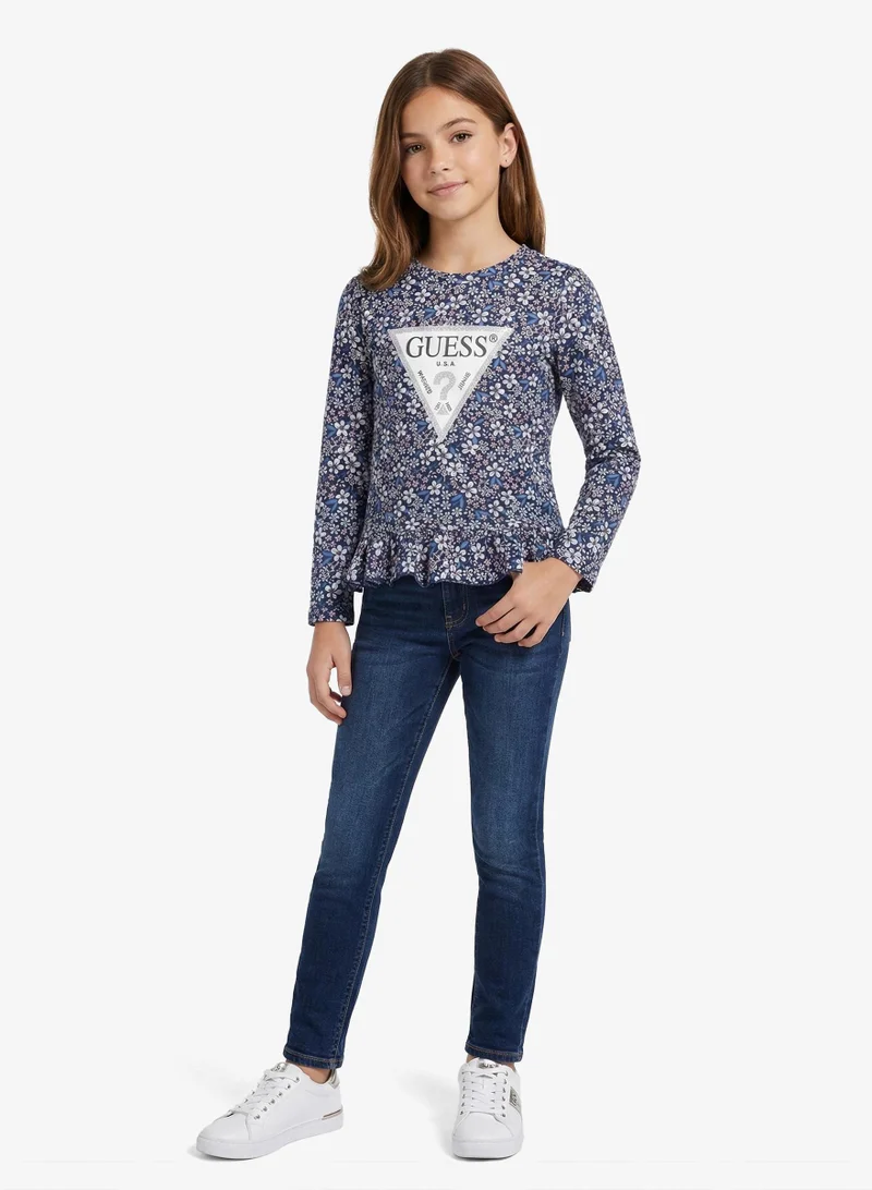 جس تيشيرت للأطفال بياقة دائرية وشعار مطبوع