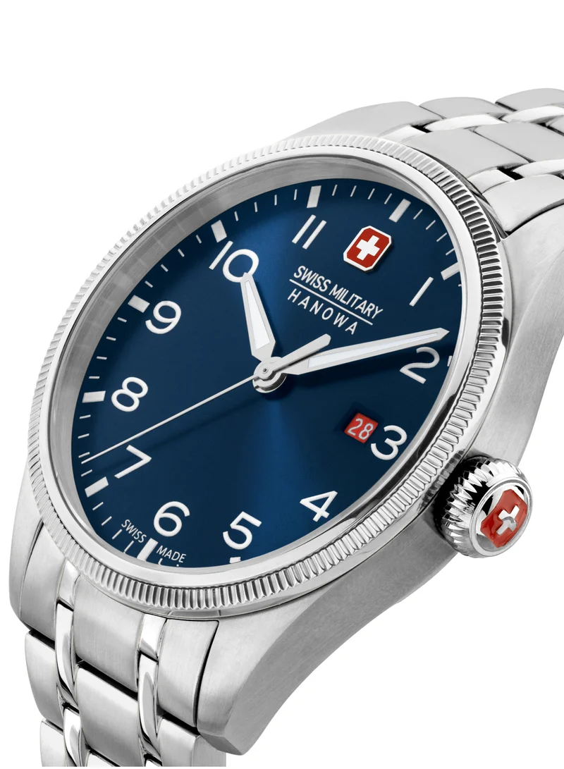 سويس ميليتري هانوا Men's Swiss Military Thunderbolt Watch For Men With Silver Bracelet 43mm 10ATM - SMWGH0000802