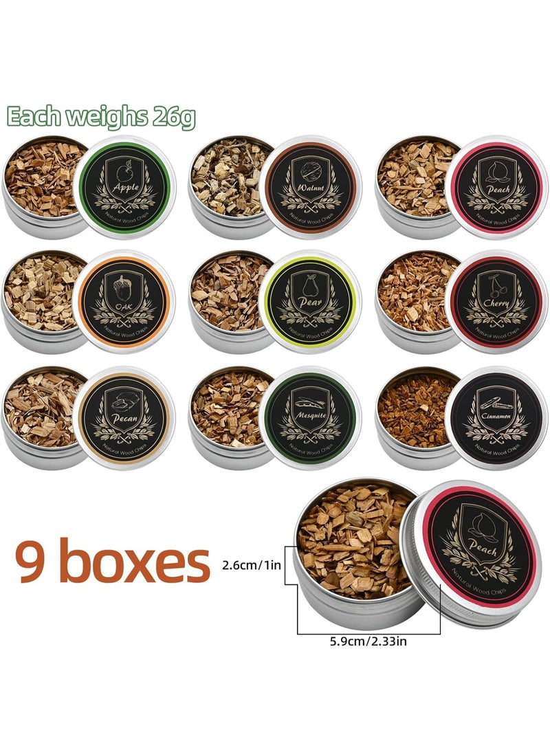 Smoky Crafts Smoking Wood Chips Smoker, 9 Flavors Natural Wood Chips Including Cherry, Apple, Oak, Peach, Walnut, Pear, Pecan, Mesquite, Cinnamon for Husband Father's Gift Smoke Gun Cocktails Drinks Food  - Image 3