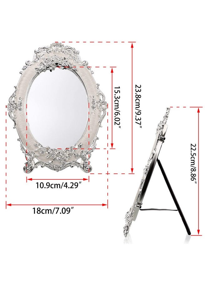 JUXYES Small Tabletop Dressing Mirror Vintage Metal Desktop Mirror With Standantique Embossed Roses Countertop Makeup Mirror Retro Oval Cosmetic Decorative Mirrors For Table Centerpieces  - Image 2