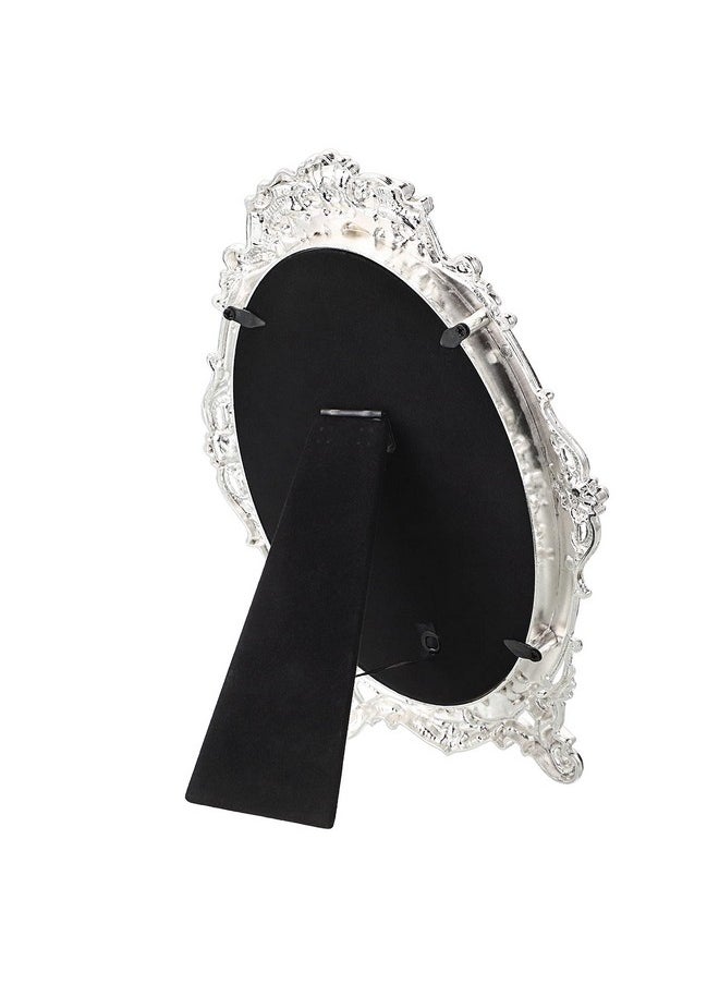 JUXYES Small Tabletop Dressing Mirror Vintage Metal Desktop Mirror With Standantique Embossed Roses Countertop Makeup Mirror Retro Oval Cosmetic Decorative Mirrors For Table Centerpieces  - Image 5