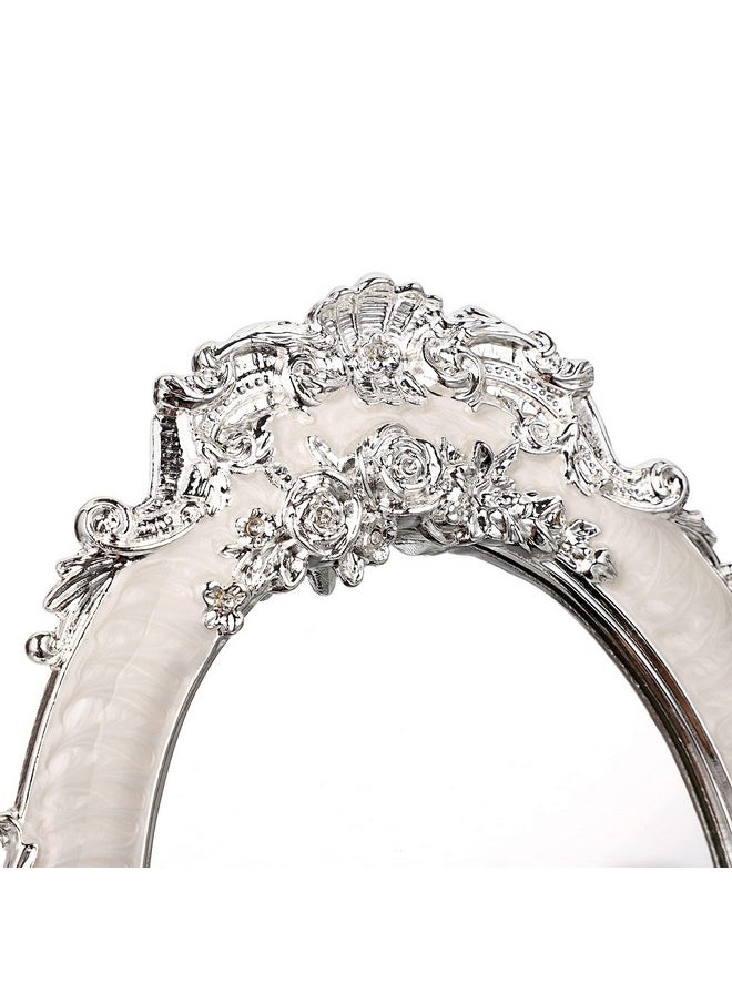 JUXYES Small Tabletop Dressing Mirror Vintage Metal Desktop Mirror With Standantique Embossed Roses Countertop Makeup Mirror Retro Oval Cosmetic Decorative Mirrors For Table Centerpieces  - Image 3