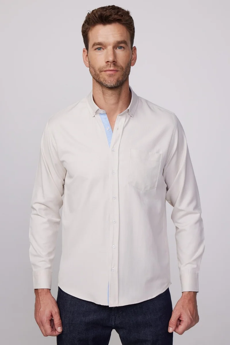 تودورس Classic Fit Cotton Plain Stone Color Men's Shirt