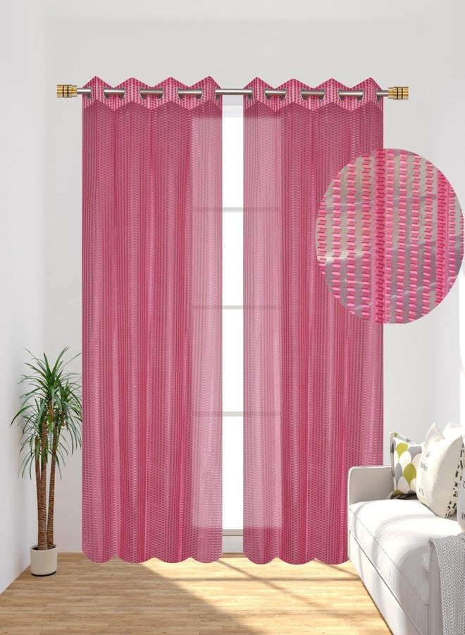 YUKANY Zig Zac Tissue Transparent Plain Net Sheer Door & Windows Grommets Curtains | Parda | Pack of 2 (Rani Pink, 4 x 8 ft) - Image 2