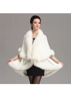 Generic Ladies Large Size Knitted Open Cardigan Shoulder Wrap Fox Fur Cloak Loose Windbreaker Outerwear Autumn Winter European Style White 