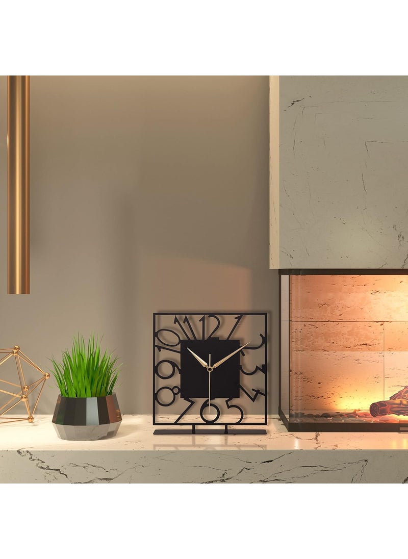 AVVIC MART AVVIC MART Battery Operated Desk Clock Modern Metal Desk Clock Reloj de Escritorio para Oficina Pequea y Tranquila Junto a La Cama Desk Metal Clock Black Piazza  - Image 3