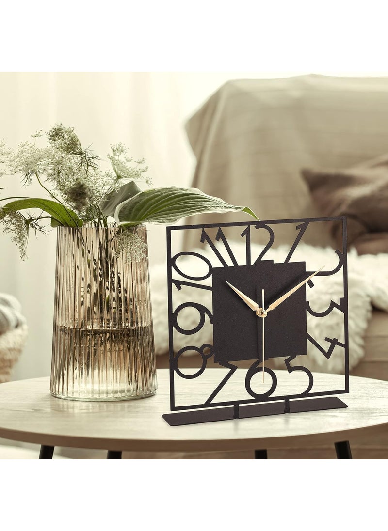 AVVIC MART AVVIC MART Battery Operated Desk Clock Modern Metal Desk Clock Reloj de Escritorio para Oficina Pequea y Tranquila Junto a La Cama Desk Metal Clock Black Piazza  - Image 5
