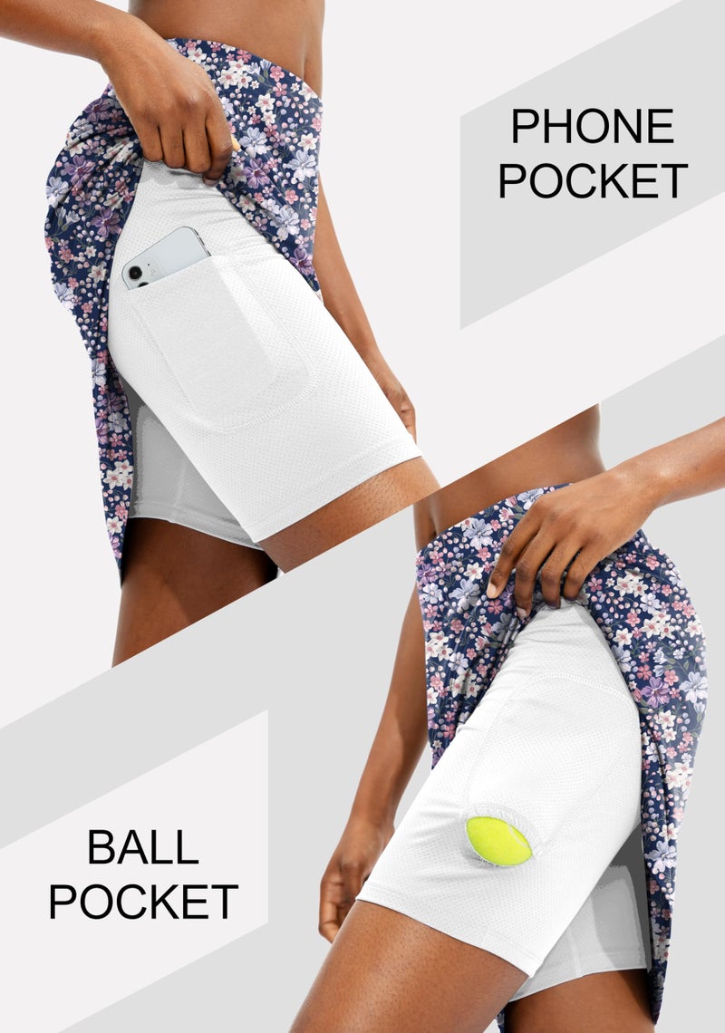 Viodia Women's 20" Knee Length Skorts Skirts Athletic Tennis Golf Skirt for Women Modest Sports Casual Summer Skirt with 5 Pockets Pink Purple Floral M - Image 3