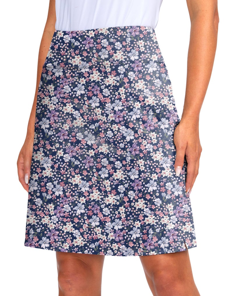 Viodia Women's 20" Knee Length Skorts Skirts Athletic Tennis Golf Skirt for Women Modest Sports Casual Summer Skirt with 5 Pockets Pink Purple Floral M - Image 1