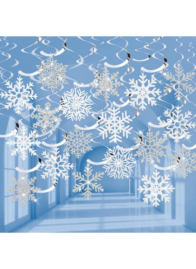 30Pcs Winter Snowflake Hanging Swirl Decorations, White Silver Christmas Glitter Snowflake Hanging Swirls Ornaments Ceiling Streamers for Xmas Winter Wonderland Frozen New Year Birthday Party Supplies - pzsku/ZD8C97A751E53AB805C2CZ/45/_/1741329905/2bcd8392-b570-440f-b981-a9c2363285d4