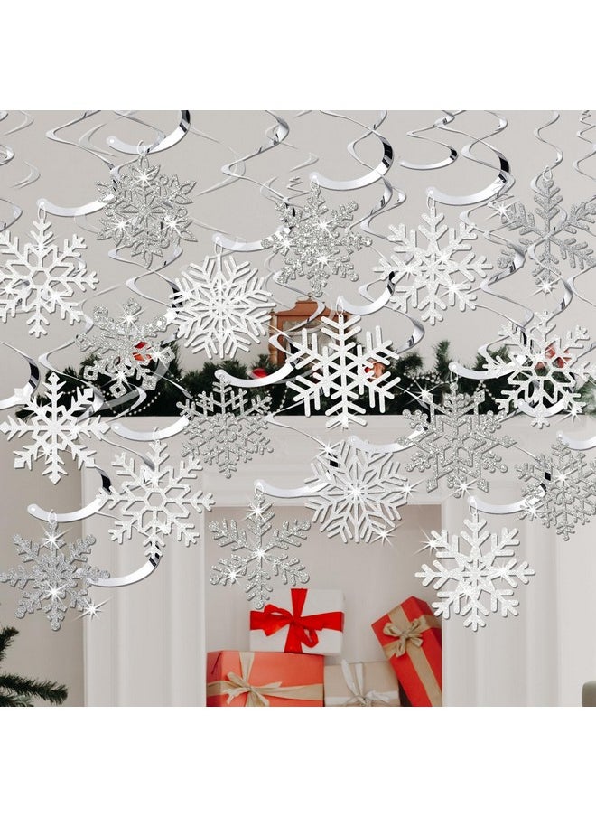 30Pcs Winter Snowflake Hanging Swirl Decorations, White Silver Christmas Glitter Snowflake Hanging Swirls Ornaments Ceiling Streamers for Xmas Winter Wonderland Frozen New Year Birthday Party Supplies - pzsku/ZD8C97A751E53AB805C2CZ/45/_/1741329934/7d285908-e525-40e0-9348-c392ea23d2ad