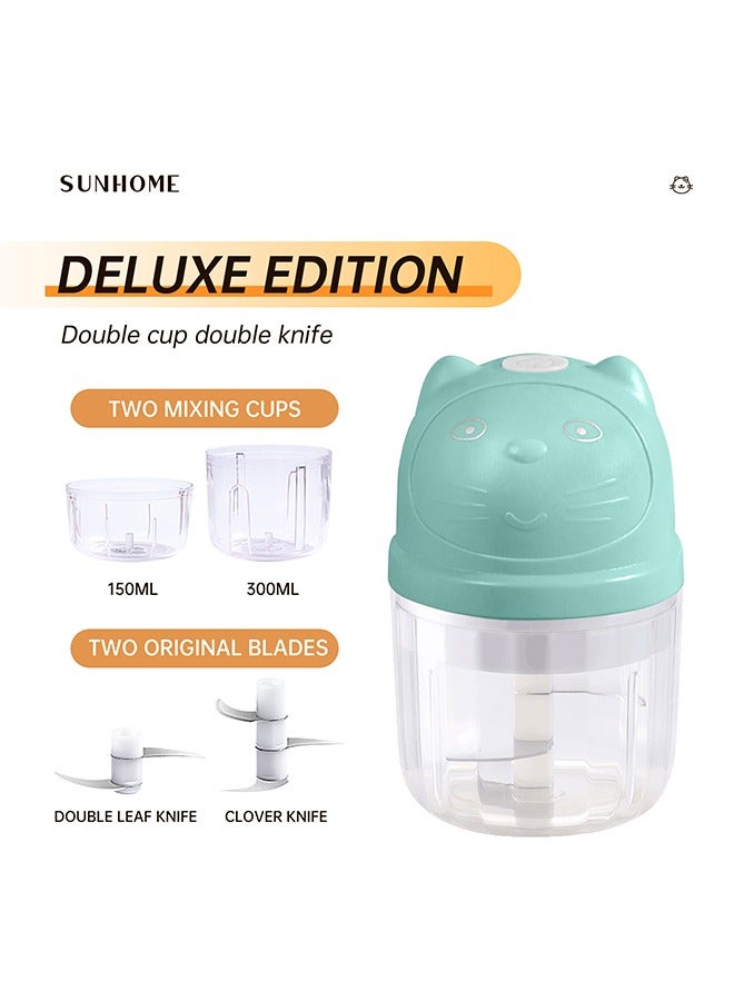 صن هوم 2-in-1 Mini Electric Food Chopper Mixer 150ml + 300ml 45W SH-188L أخضر / شفاف  - Image 1