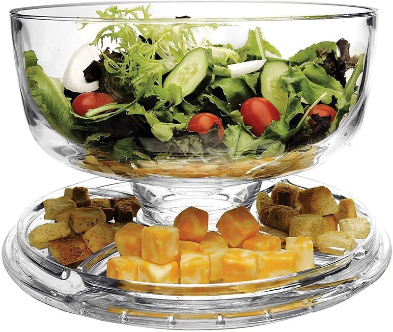 LOMESH Clear Plastic 6-in-1 Cake Stand Cake Plate with Dome Cover Multi-Function Serving Platter, Salad & Punch Bowl Cake Holder Desert Keeper Nachos,Salsa Plate - 31 x 16.5 x 31cm - Image 5