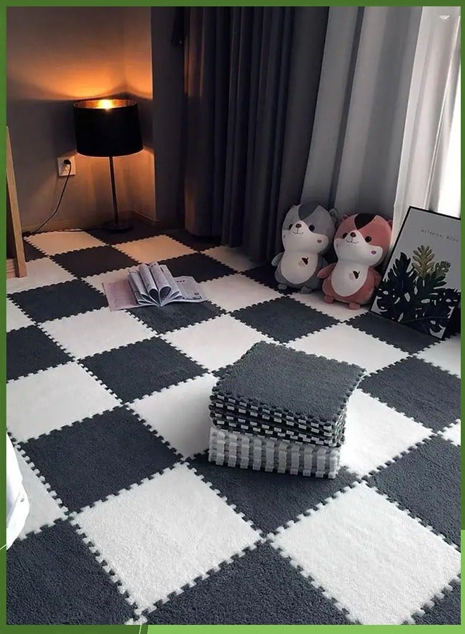 Optico Thickened Plush Interlocking Floor Mat Fluffy Square Tiles Soft Anti-Slip Puzzle Area Rug Playmat for Room Baby Play Mat Floor Tiles Soft Climbing Area Rugs for Home Playroom Decor  - Image 1