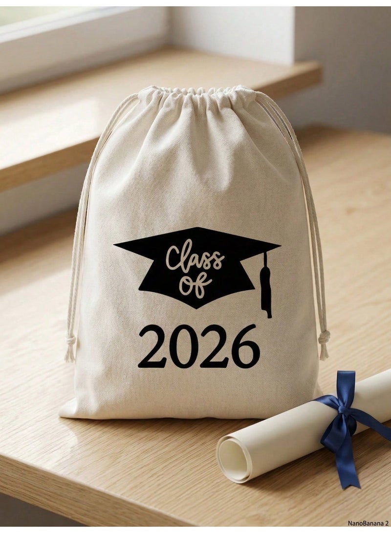 Graduation Fabric Gift Drawstring Bags-10 Pcs – Class of 2026 Design, Small Favor Bags for Gifts & Giveaways – Graduation Party Decorations - Image 1