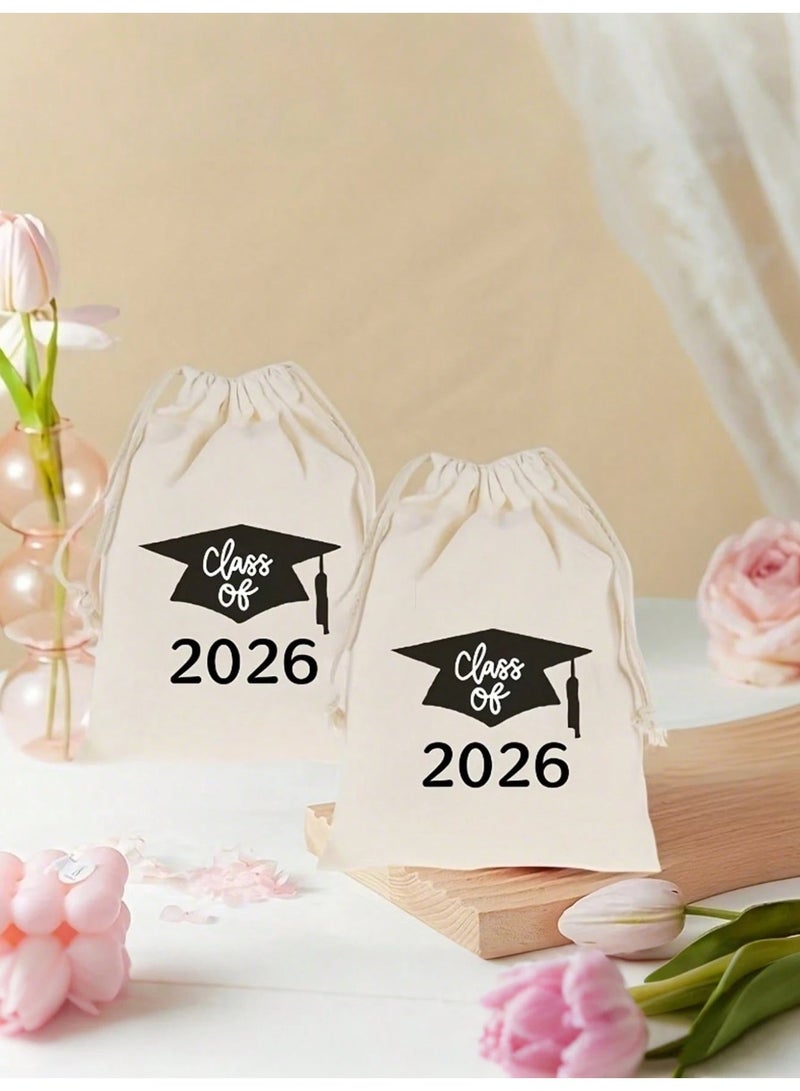 Graduation Fabric Gift Drawstring Bags-10 Pcs – Class of 2026 Design, Small Favor Bags for Gifts & Giveaways – Graduation Party Decorations - Image 2
