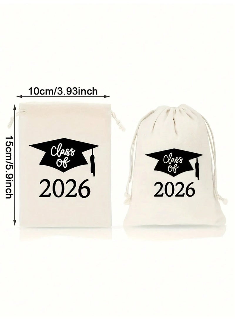 Graduation Fabric Gift Drawstring Bags-10 Pcs – Class of 2026 Design, Small Favor Bags for Gifts & Giveaways – Graduation Party Decorations - Image 4