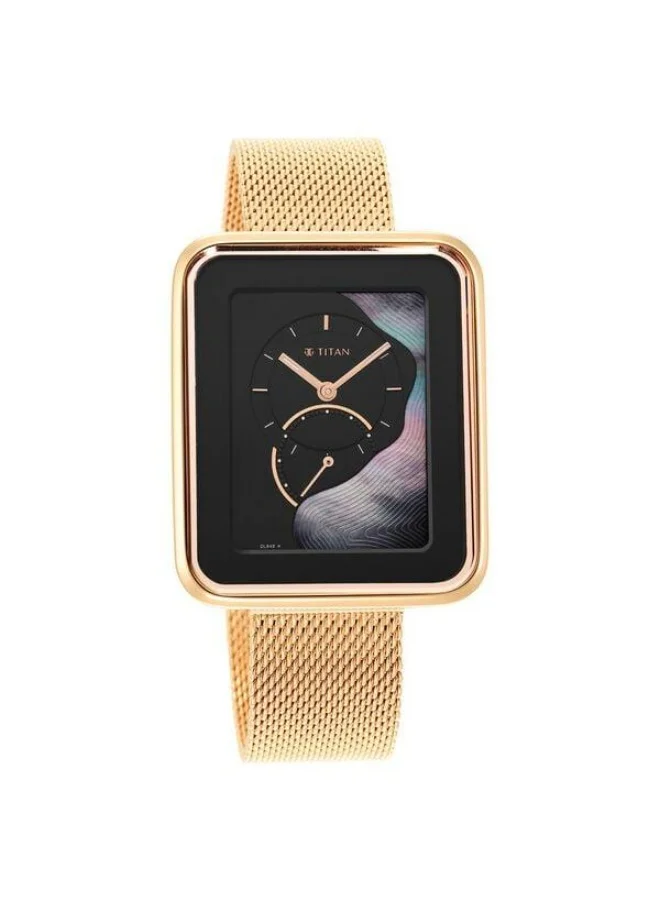 Wander Quartz Analog Black Mother of Pearl Dial Rose Gold Stainless Steel Strap Watch for Women - 2676WM01