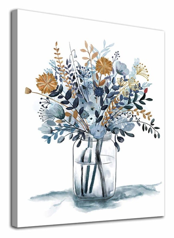 tigeridge Navy Blue Flowers Canvas Wall Art Bedroom Wall Decor Bouquet Canvas Pictures Watercolor Artwork for Living Room Bathroom Home Office Decoration Indigo Floral Canvas Prints 12 x 16in - Image 1