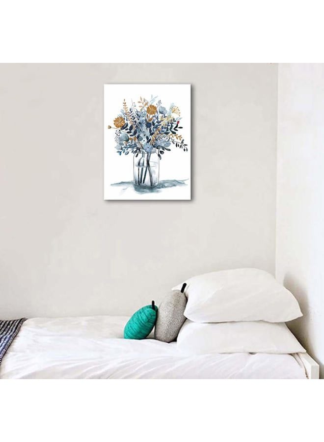 tigeridge Navy Blue Flowers Canvas Wall Art Bedroom Wall Decor Bouquet Canvas Pictures Watercolor Artwork for Living Room Bathroom Home Office Decoration Indigo Floral Canvas Prints 12 x 16in - Image 4