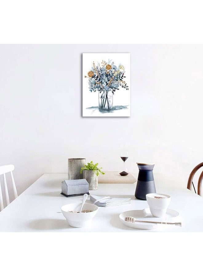 tigeridge Navy Blue Flowers Canvas Wall Art Bedroom Wall Decor Bouquet Canvas Pictures Watercolor Artwork for Living Room Bathroom Home Office Decoration Indigo Floral Canvas Prints 12 x 16in - Image 5